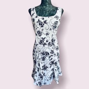 White Sleeveless Dress with Black & Gray Roses